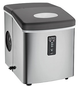 Stainless Steel Ice Maker, Igloo ICE103 Portable Countertop Freestanding Icemaker with Over-Sized Ice Bucket, Stainless Steel.