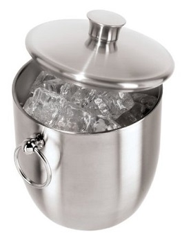 Oggi Double Walled Ice Bucket, Stainless Steel, with lid and side handles.